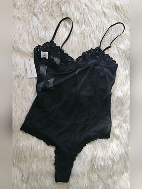 Black Lace-Trim Sheer Chemise Bodysuit
